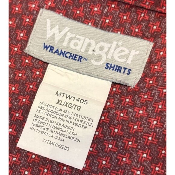 Wrangler Western Dress Shirt Wrancher Red Black Pearl Snaps Long Sleeve Mens XL - Picture 2 of 12